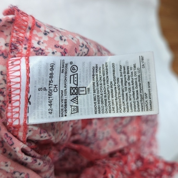 🍉 Gap Pink Microfloral Sleeveless Button Front Dress with Sash Size Small - Picture 5 of 6